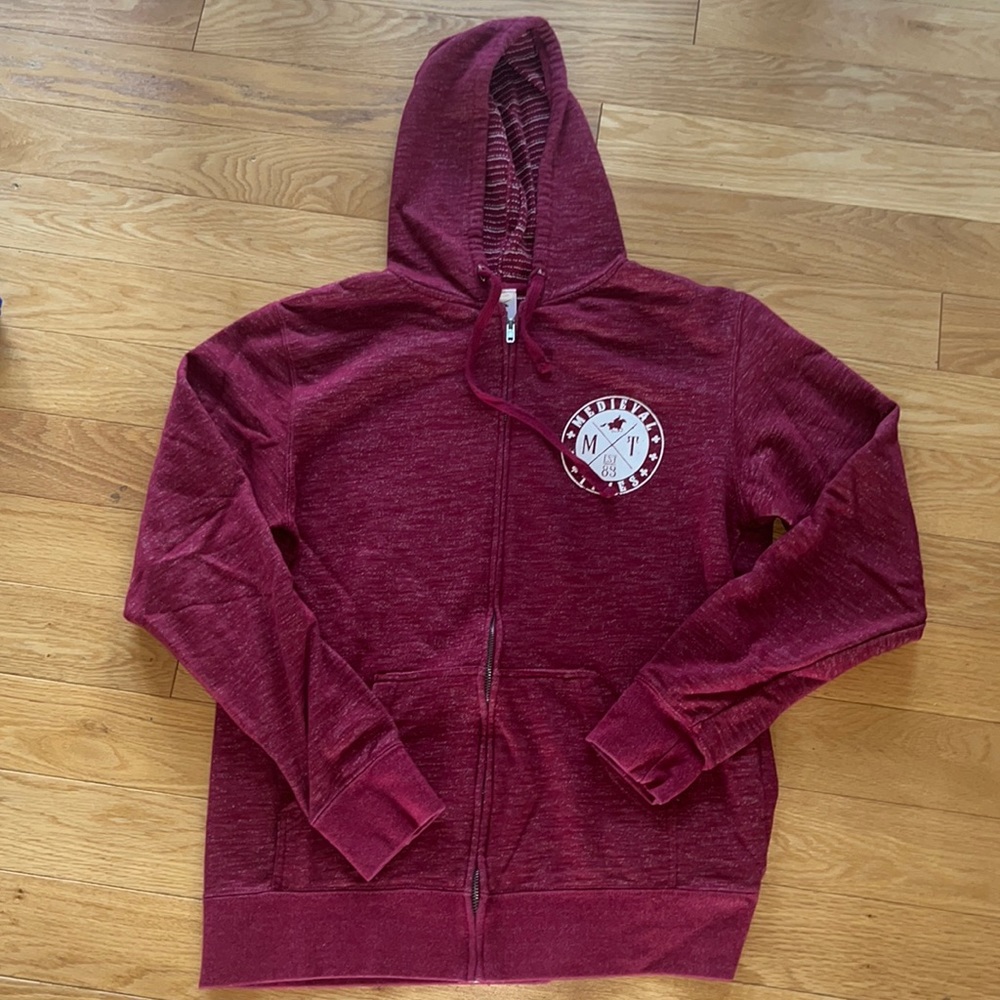 Medieval Times Zip Up Hoodie; Sz Large; Heatherd Red